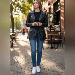 Vintage Jones NY Black Leather Coat Full Zip Belted Mobwife Luxury Soft